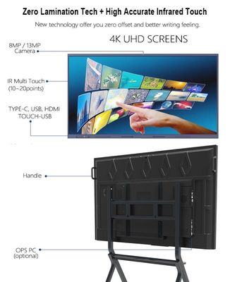 Interactive Whiteboard Smart Board 4K Touch Android 11 OS Camera Screen Display