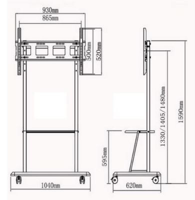 Movable Mobile TV Monitor Stand 2.5mm Steel Whiteboard Monitor Stand Bracket